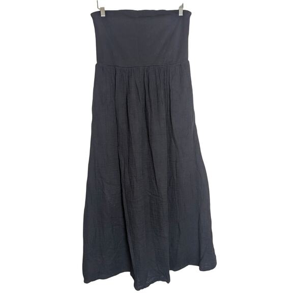 LOFT Beach Black Mixed Media Strapless Cotton Side Slits Maxi Dress Women L NWOT - Picture 2 of 13